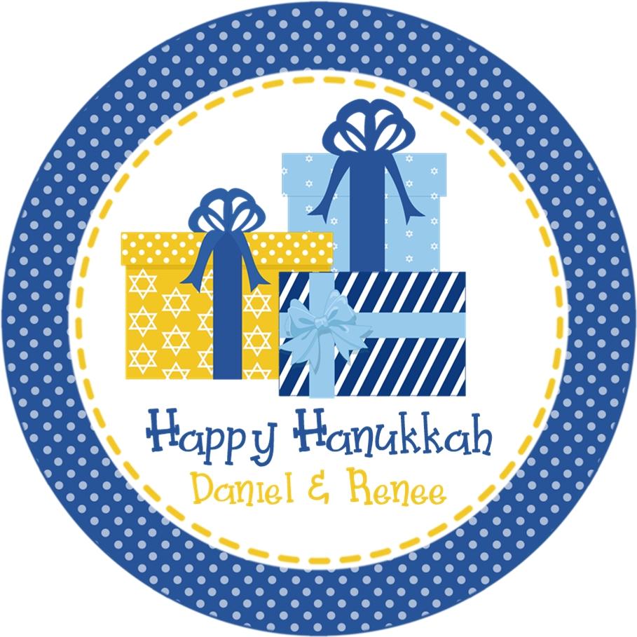Blue and yellow Hanukkah present labels