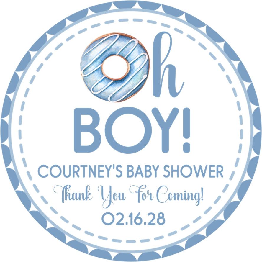 Blue donut Oh Boy baby shower sticker