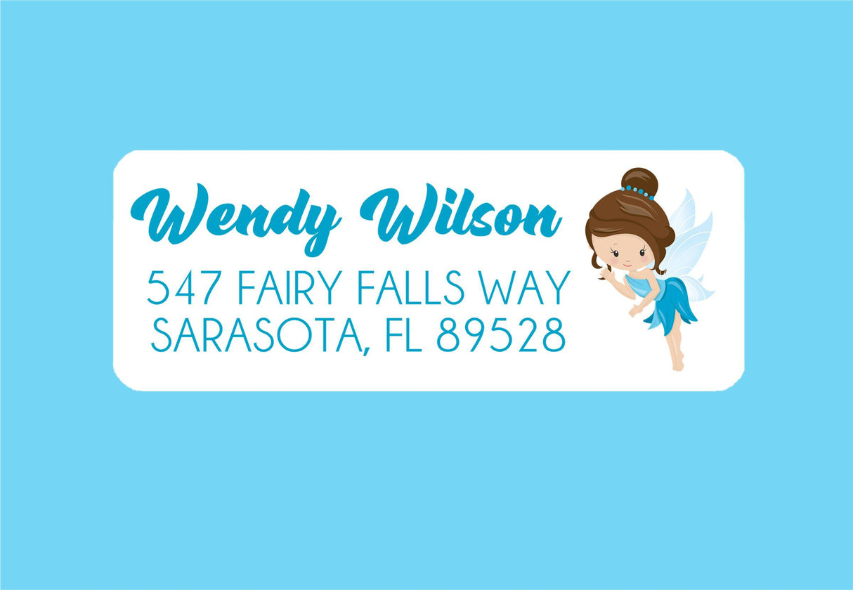 Blue fairy return address labels with enchanted fairy artwork