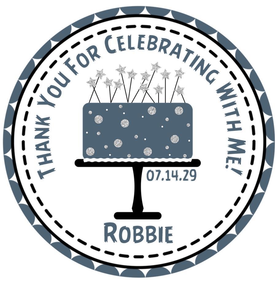 Blue grey and black birthday cake sticker with stars