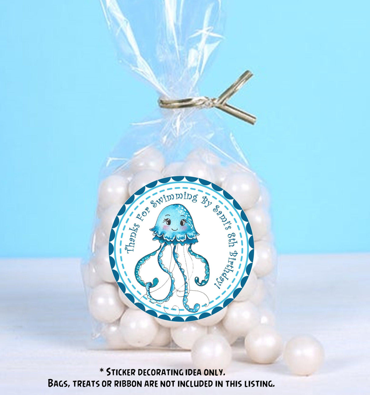 Blue jellyfish ocean birthday sticker design