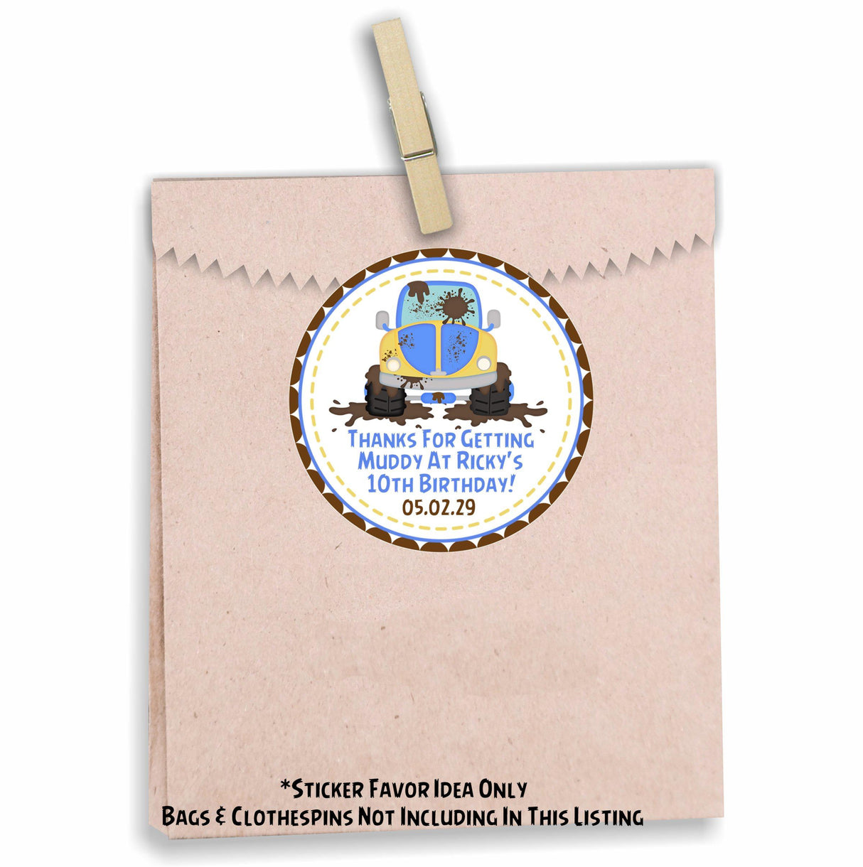 Blue mudding birthday sticker for treat bags