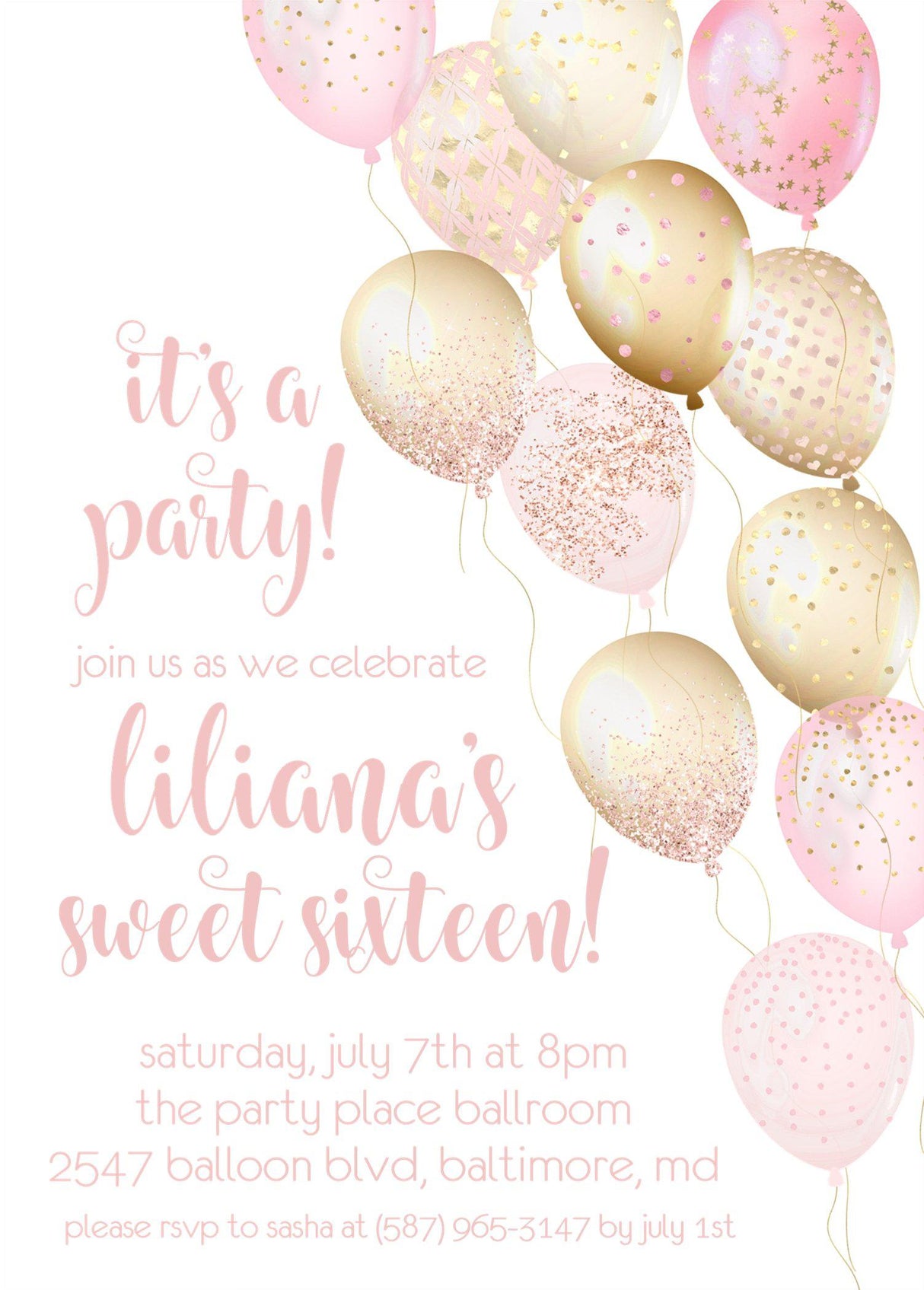 Blush Pink And Gold Sweet 16 Party Invitations