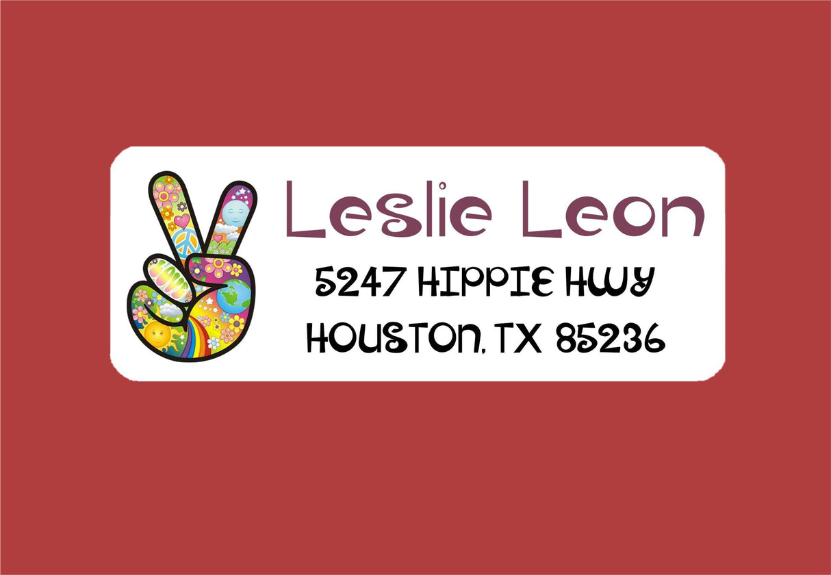 Boho hippie address stickers with vibrant peace design