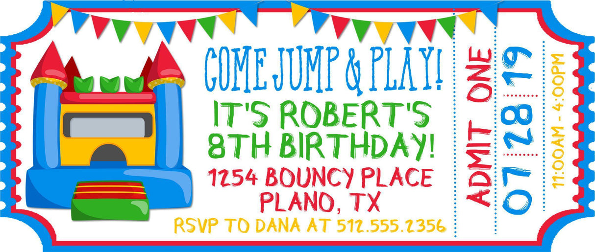 Bounce House Birthday Ticket Invitations