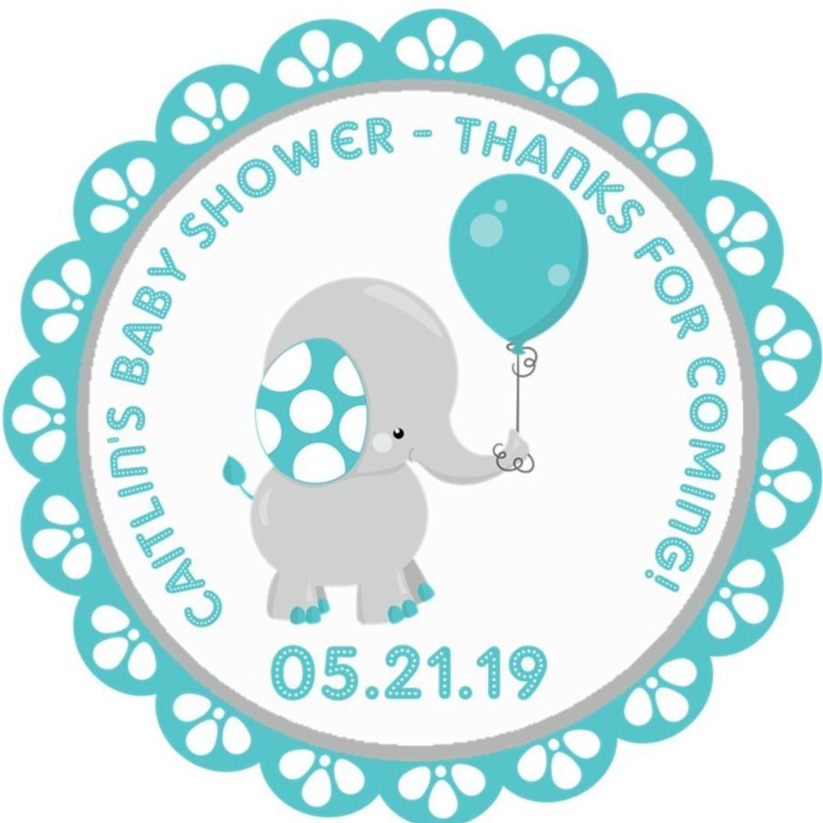 Boy baby shower favor stickers – teal elephant theme