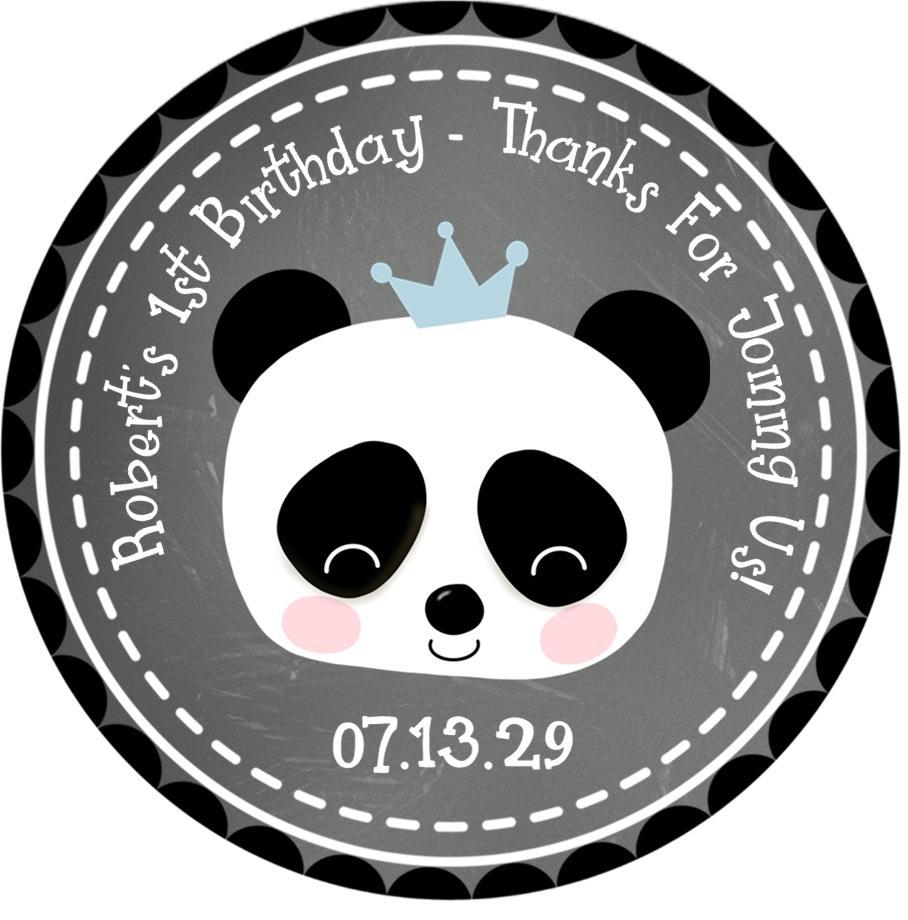 Boy panda birthday stickers with crown