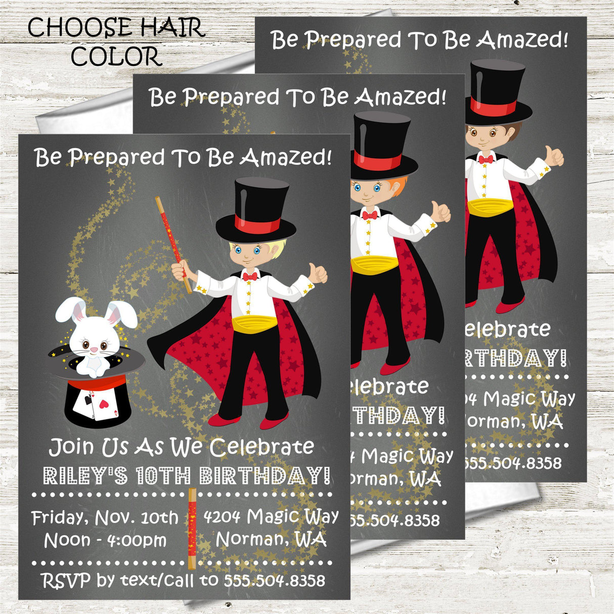 Boys Magic Birthday Party Invitations