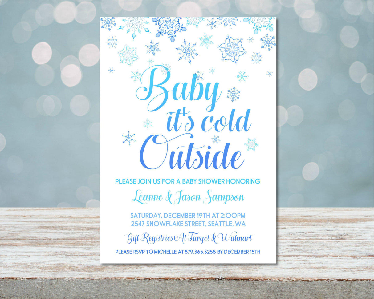 Boys Winter Snowflake Baby Shower Invitations