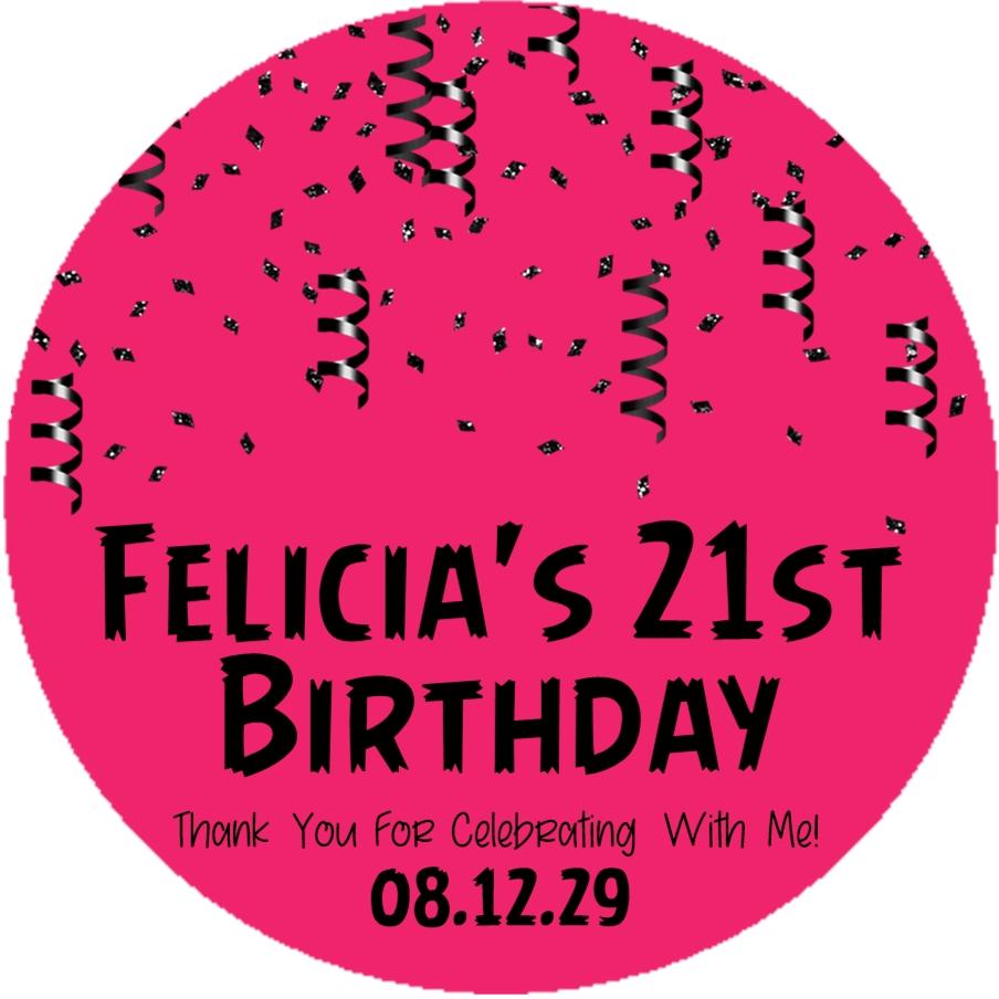 Bright pink and black confetti birthday sticker design
