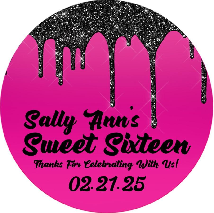 Bright pink black sweet 16 stickers