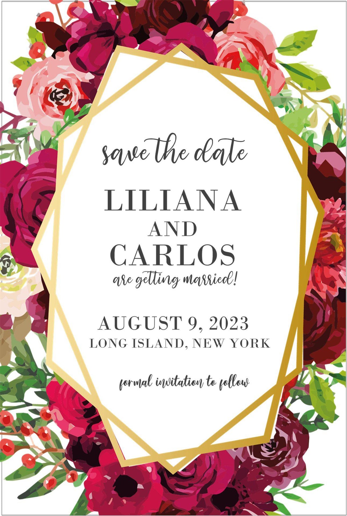 Burgundy pink save the date cards
