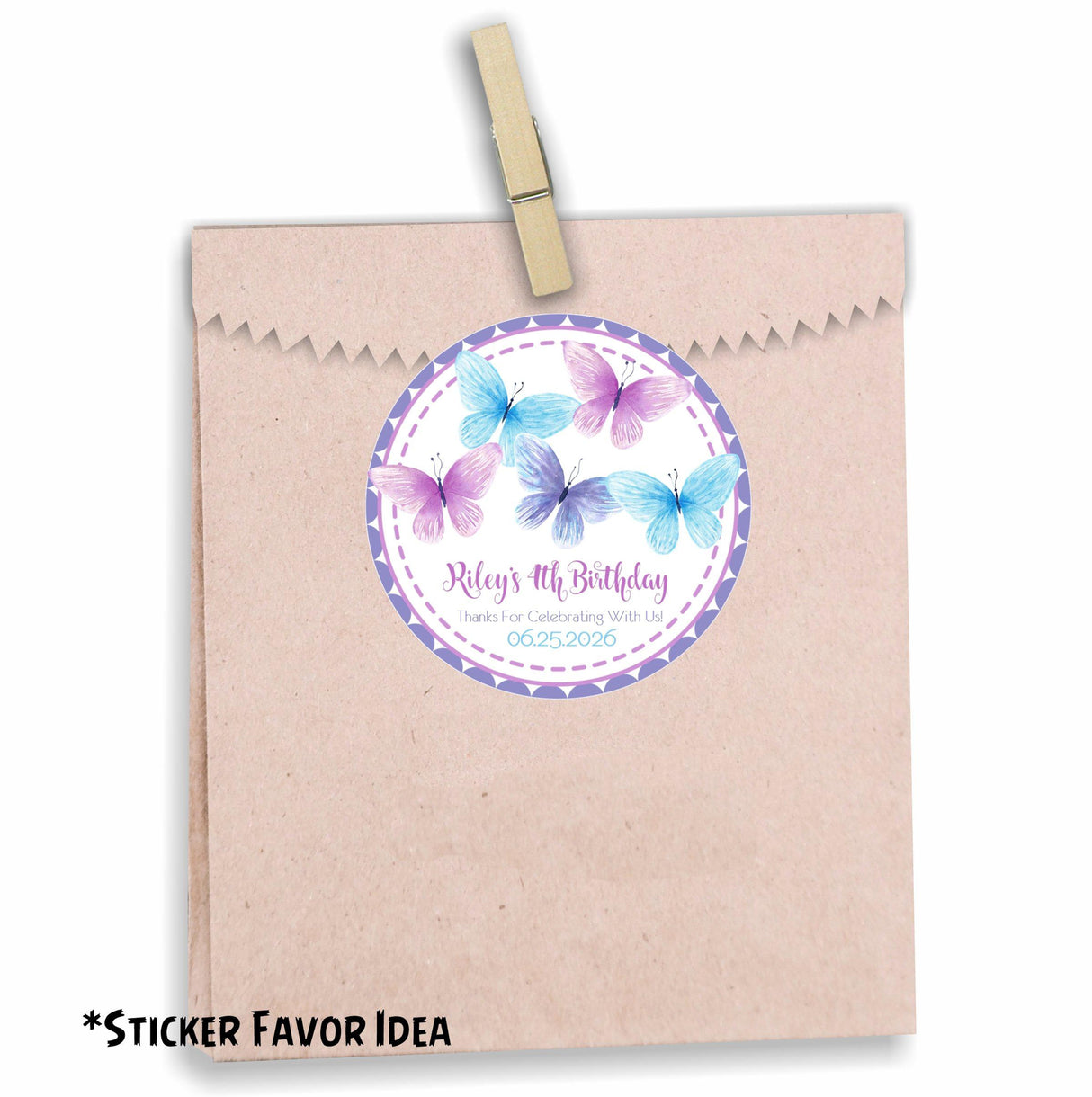 Butterfly Birthday Party Stickers Or Favor Tags