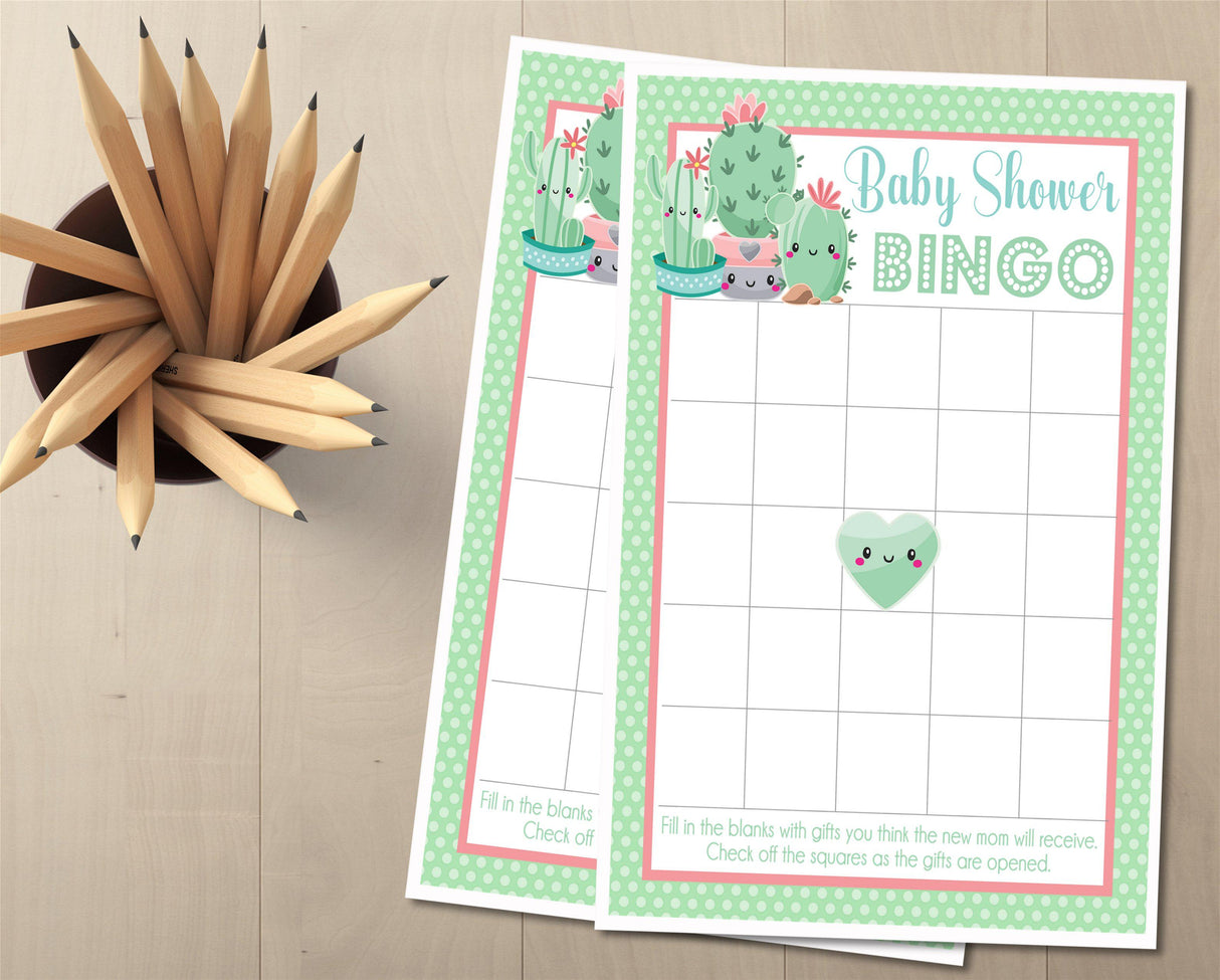 Cactus Succulent Baby Shower Bingo Cards