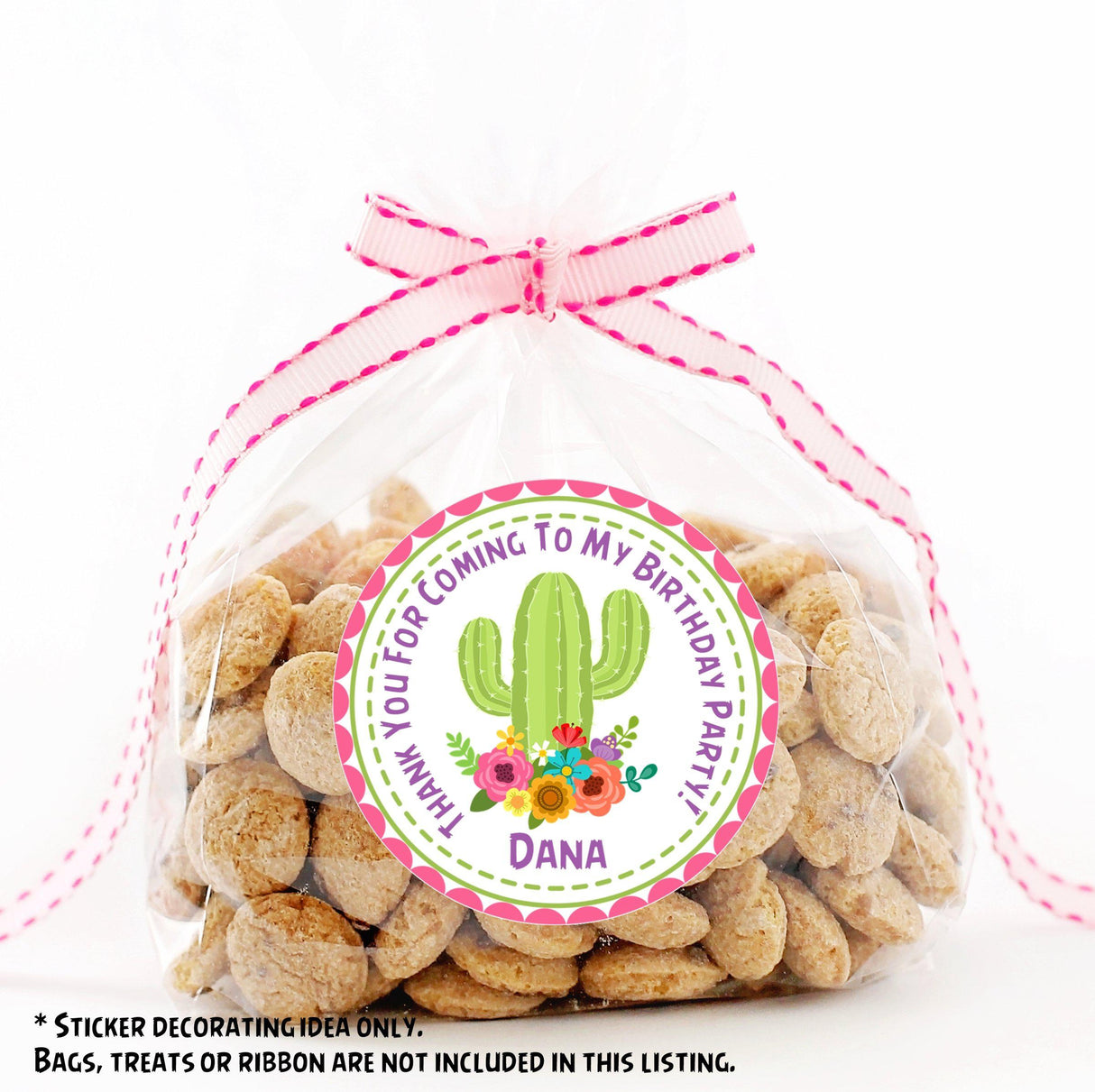 green cactus birthday party favor label