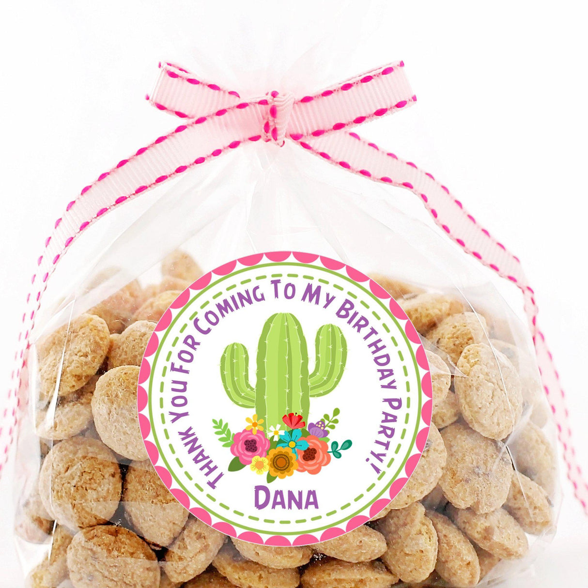 green cactus birthday party favor label