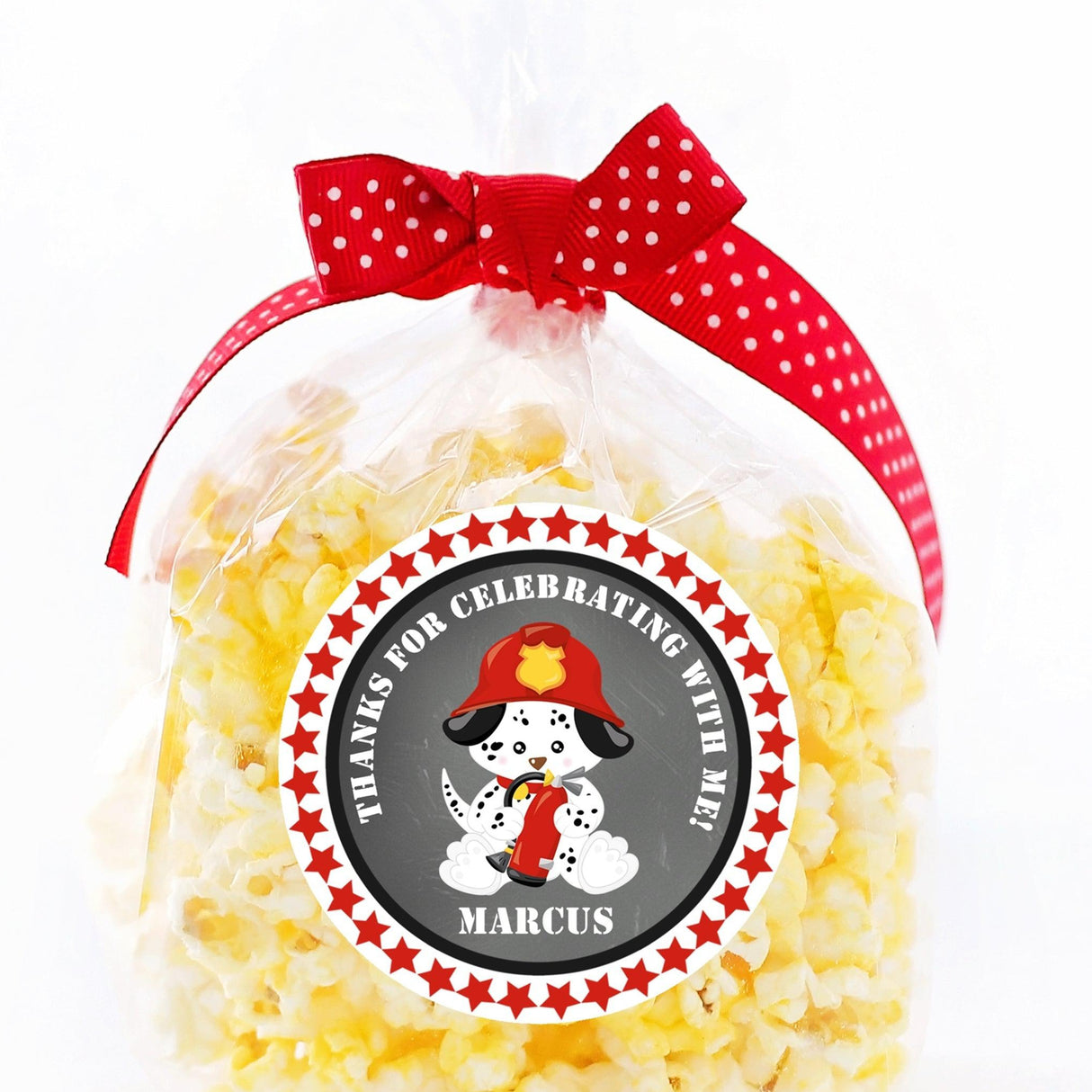 Chalkboard firefighter theme sticker for kids party