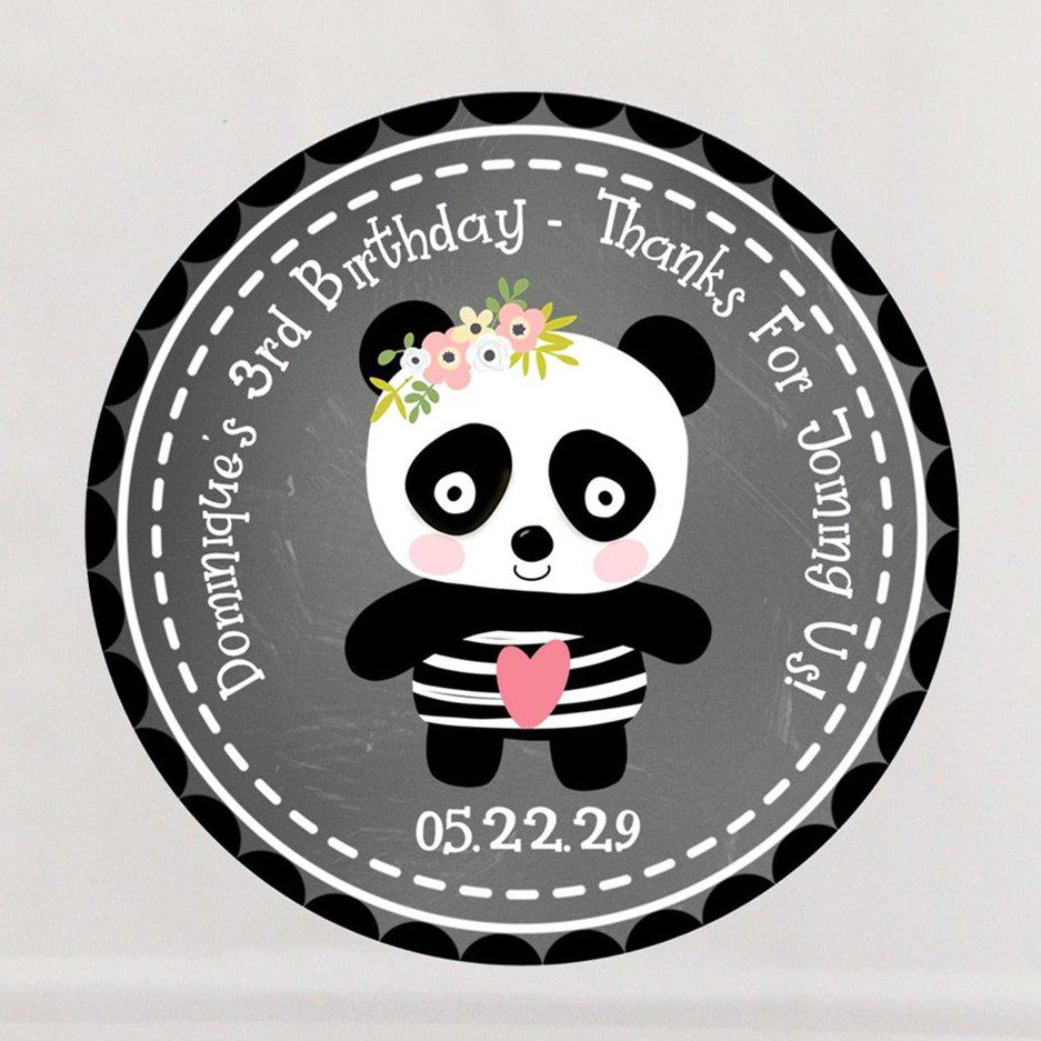 Chalkboard panda theme birthday sticker design