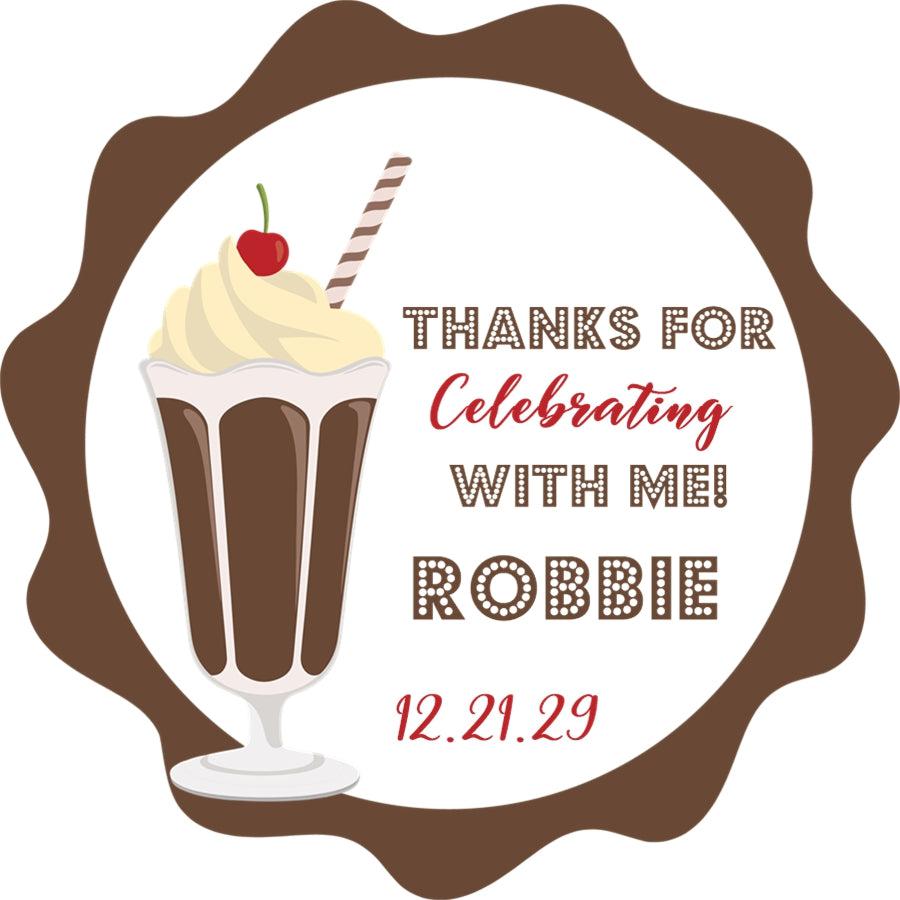 Chocolate milkshake retro birthday sticker with cherry
