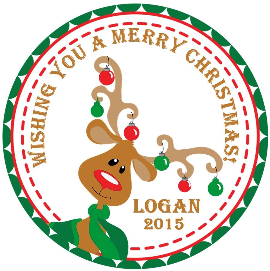 Christmas reindeer sticker with holiday lights and festive border