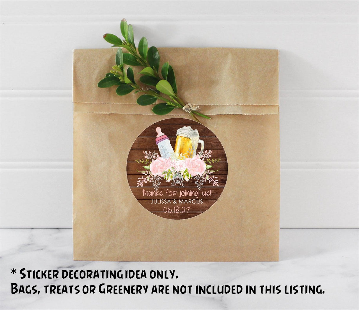 Coed baby shower favor stickers pink theme