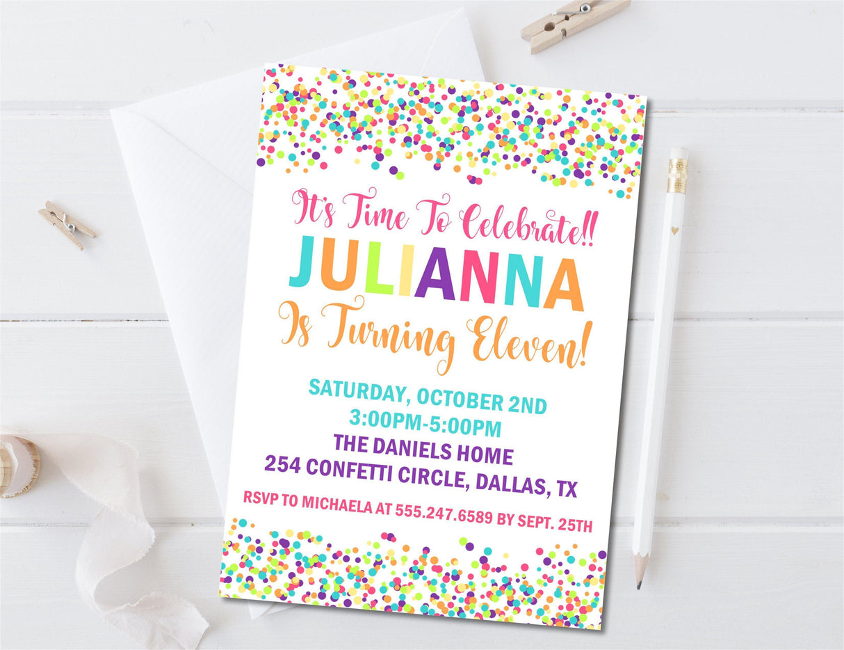 Colorful Confetti Birthday Party Invitations