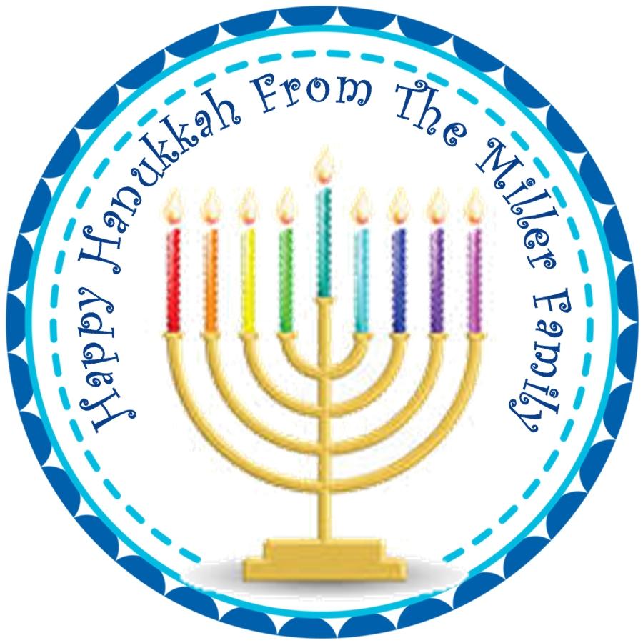 Colorful candle Hanukkah holiday labels