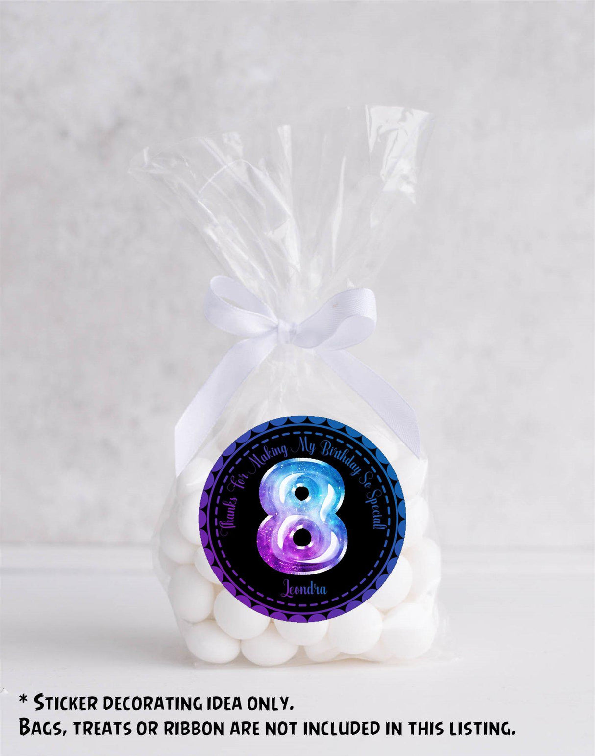 Cosmic nebula party favor label with balloon number design