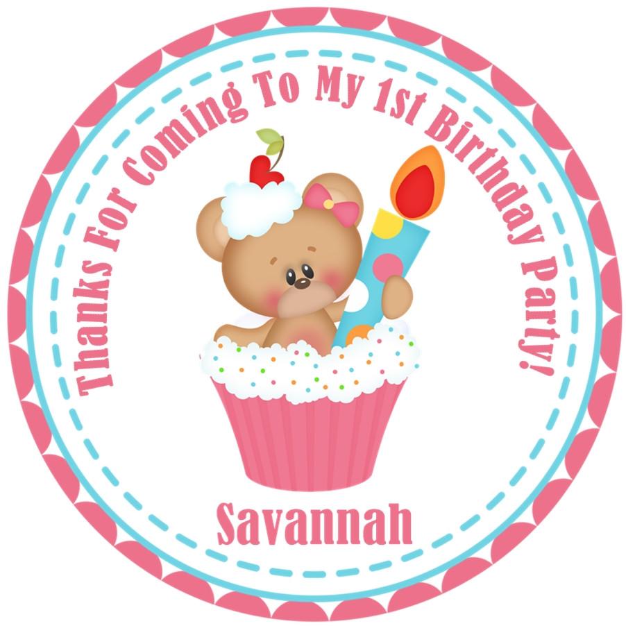Cupcake bear 1st birthday favor label