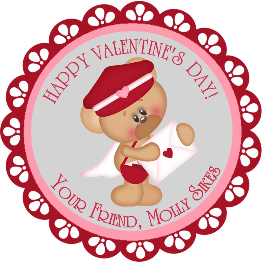 Cupid mail bear personalized Valentine sticker