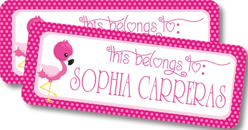 Custom flamingo school label for kids supplies