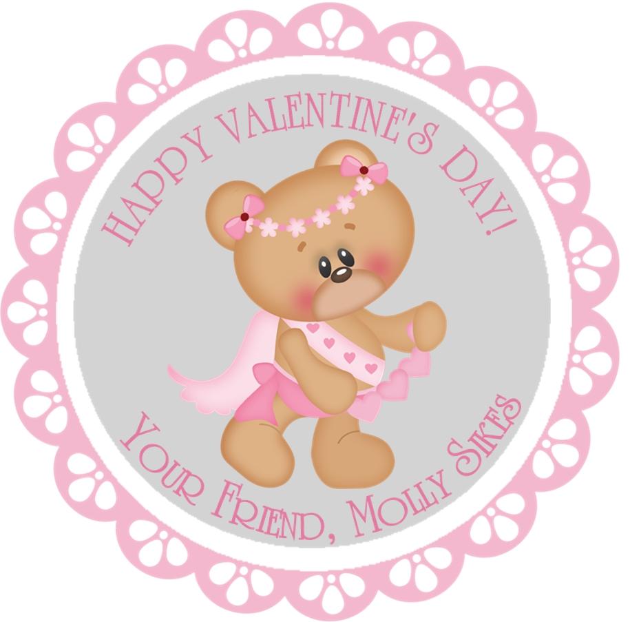 Cute bear Valentine label with heart banner
