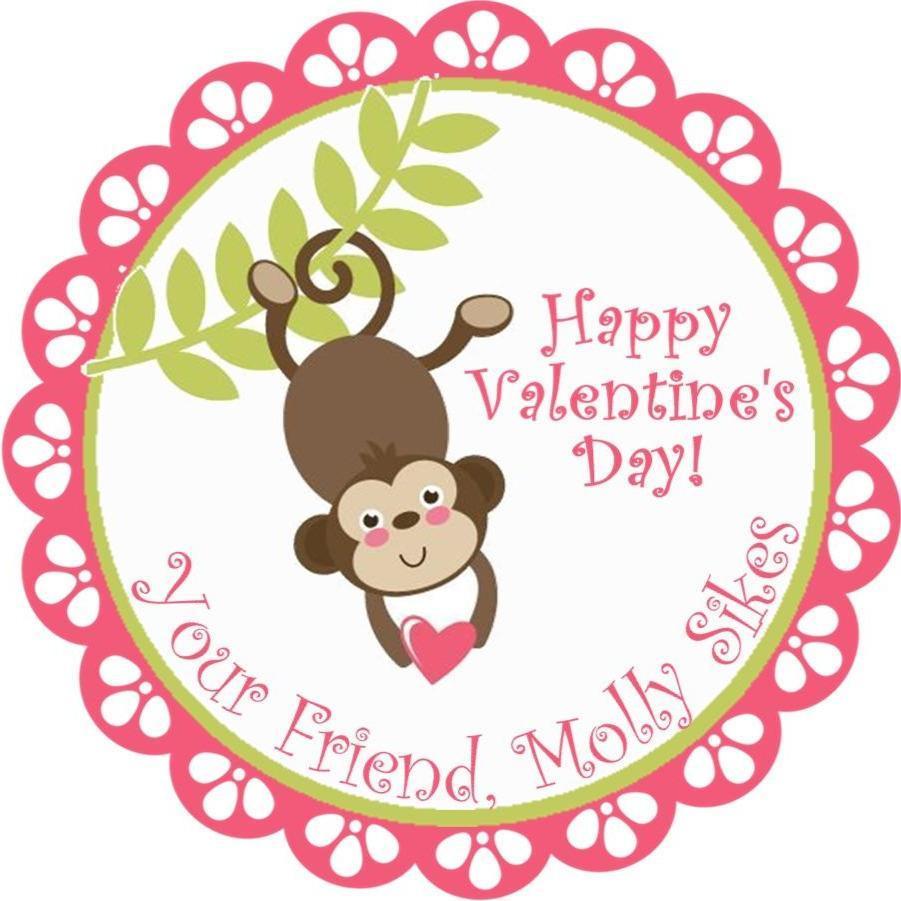 Cute brown monkey personalized Valentine label