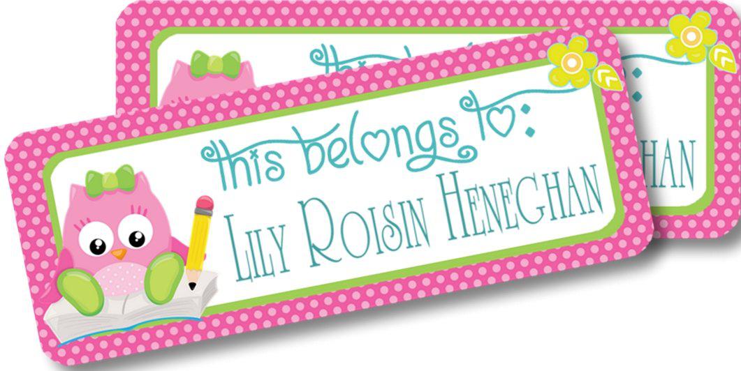 Cute owl custom school supply name sticker