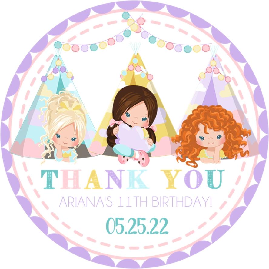 Cute pajama party favor label with three friends