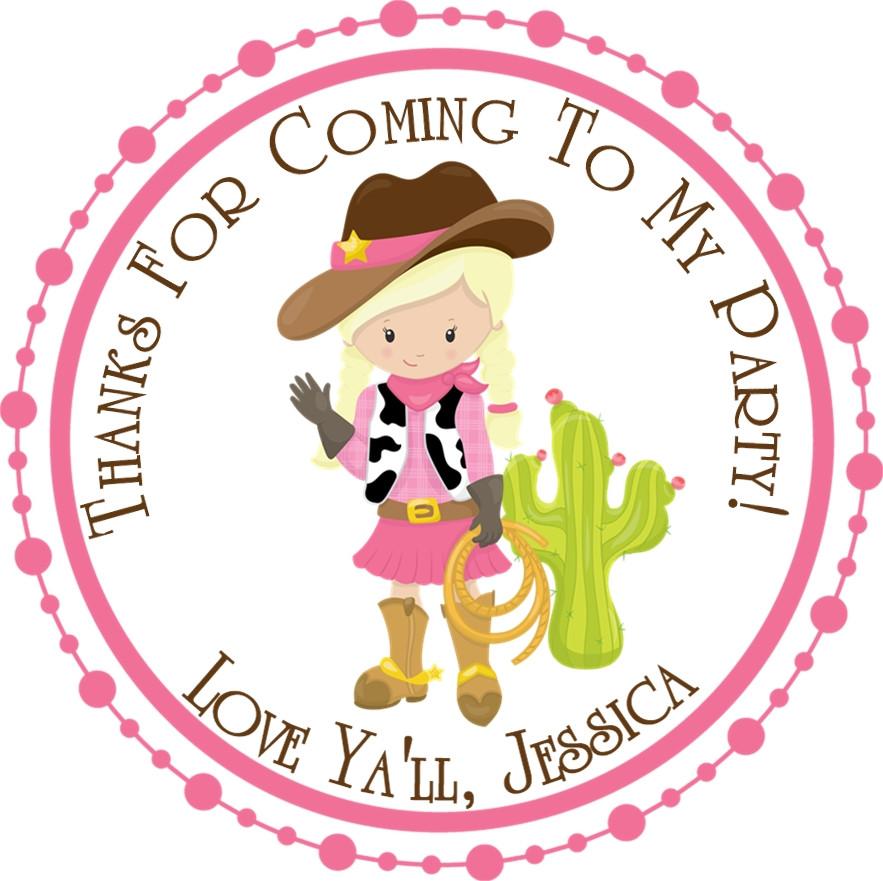 Cute western cowgirl party favor label in pink