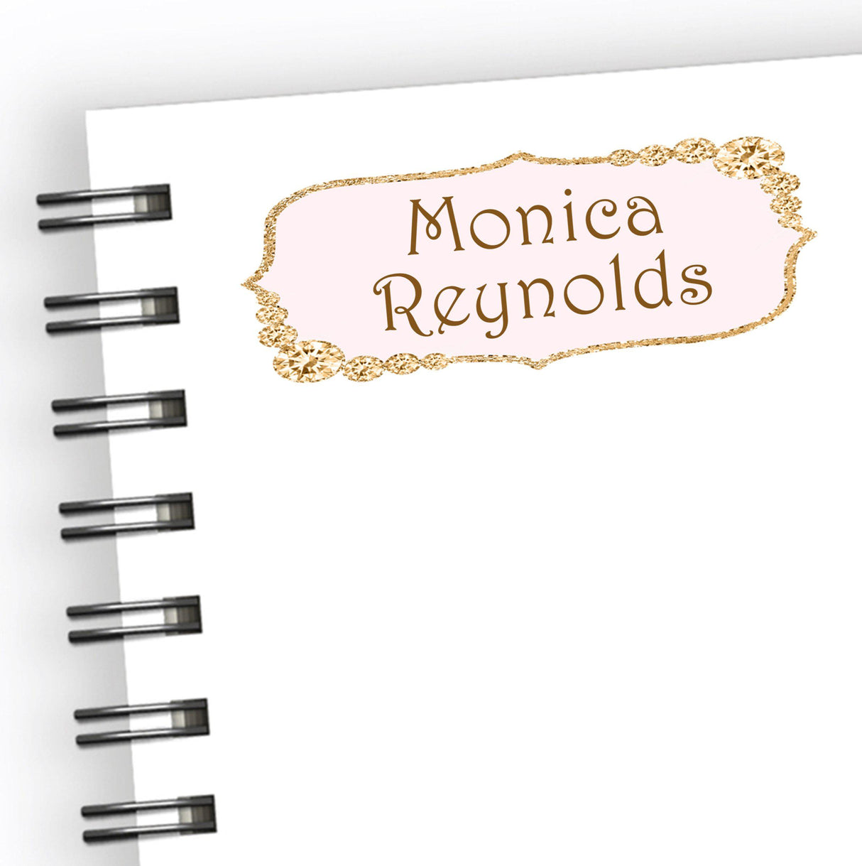 Elegant diamond frame personalized school supply label