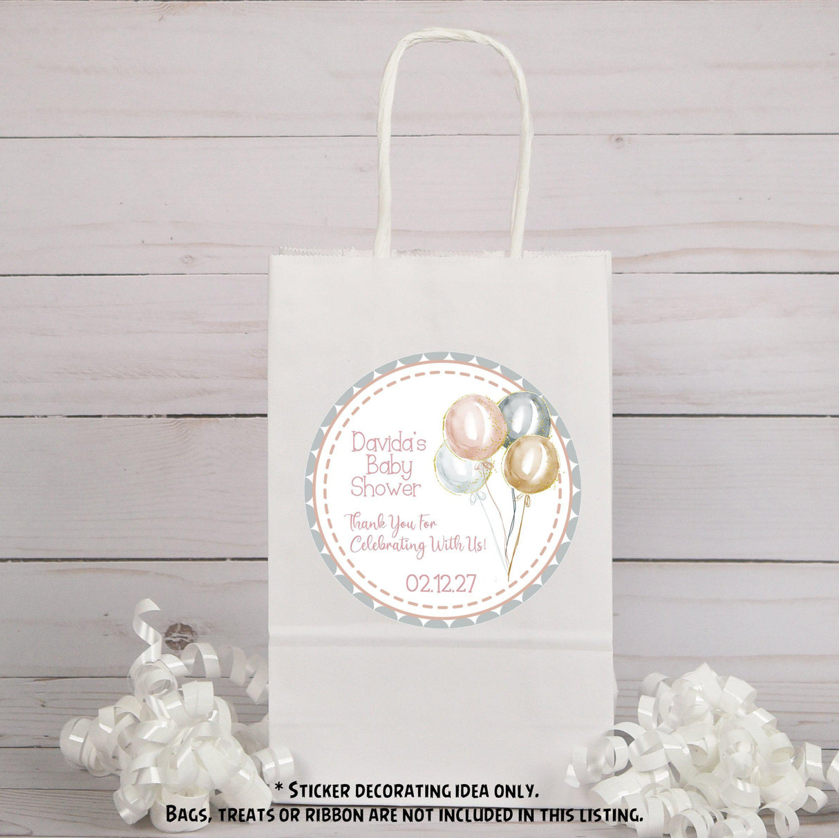 Elegant metallic balloon design baby shower sticker