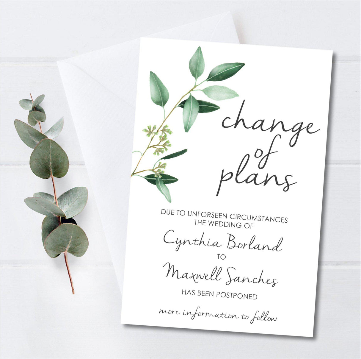 Eucalyptus Wedding Change Of Date Cards