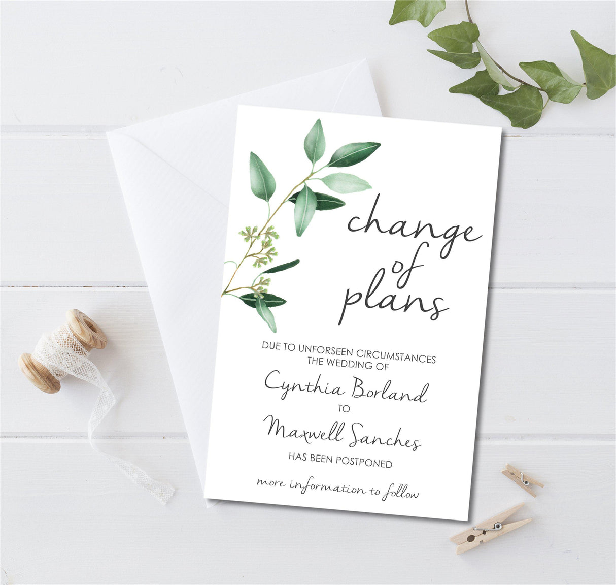 Eucalyptus Wedding Change Of Date Cards