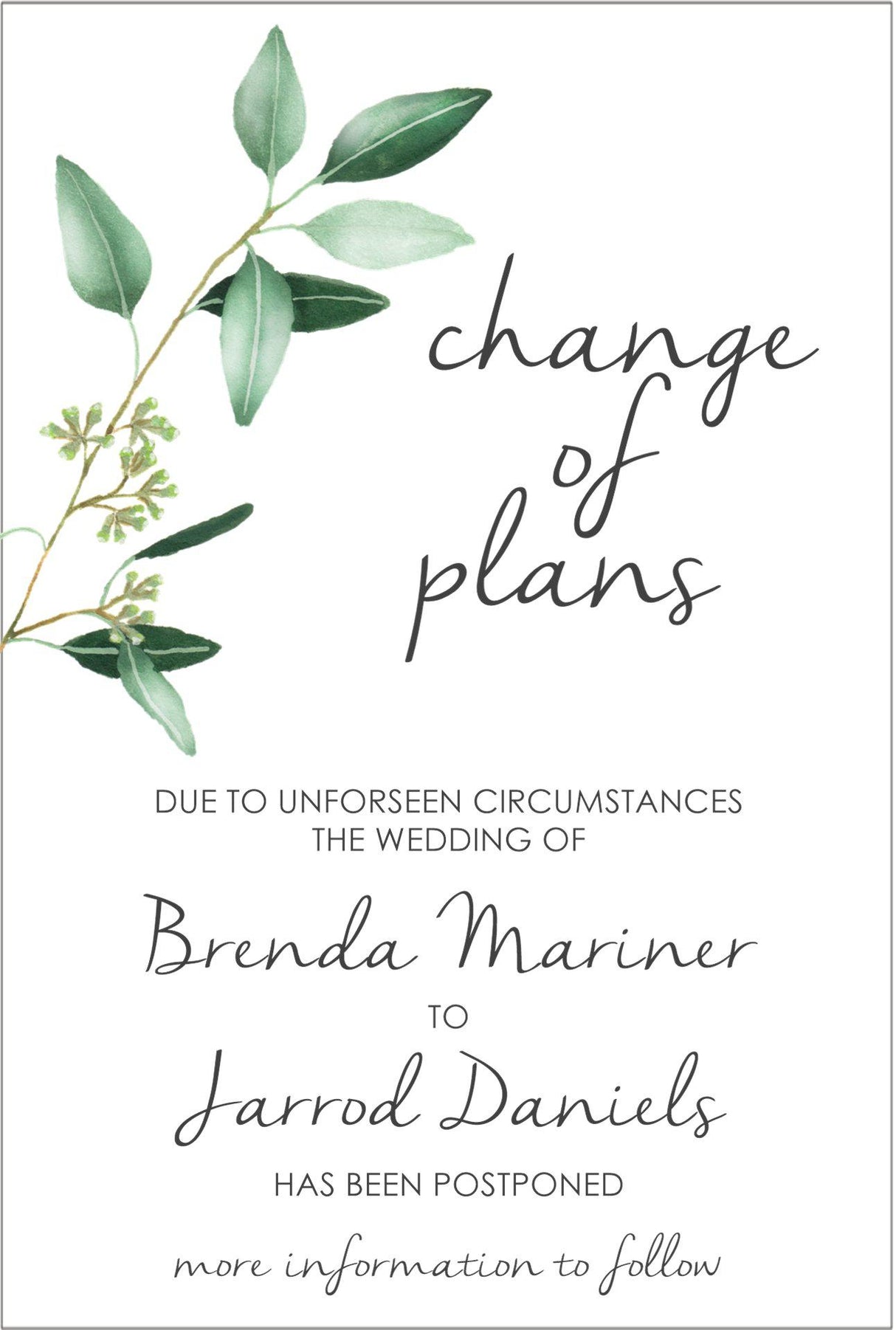 Eucalyptus Wedding Change Of Date Cards