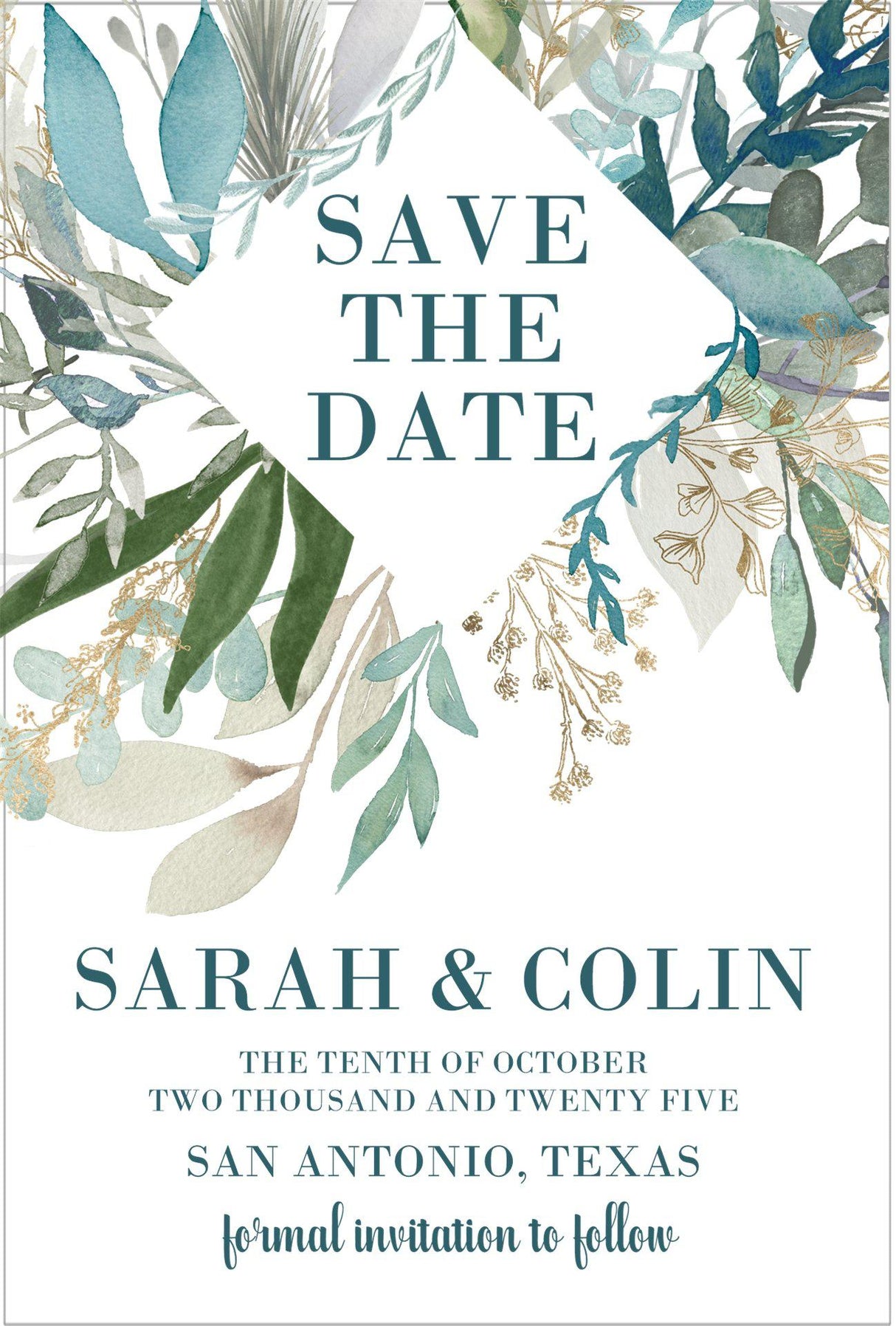 Eucalyptus blue wedding save the dates