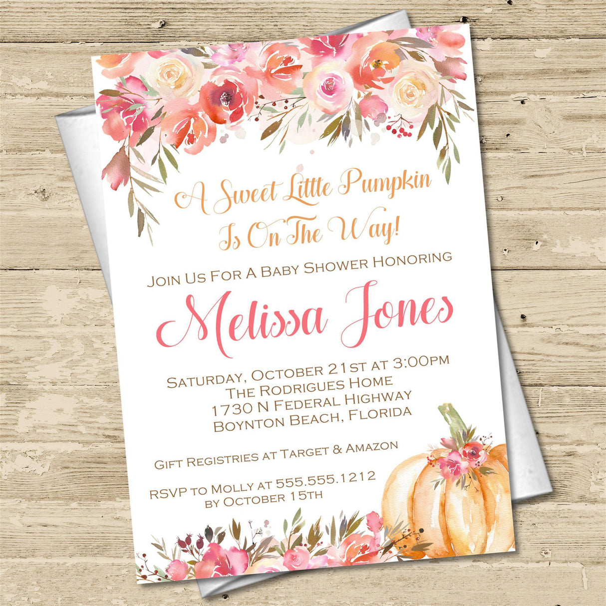 Fall Pumpkin Baby Shower Invitations