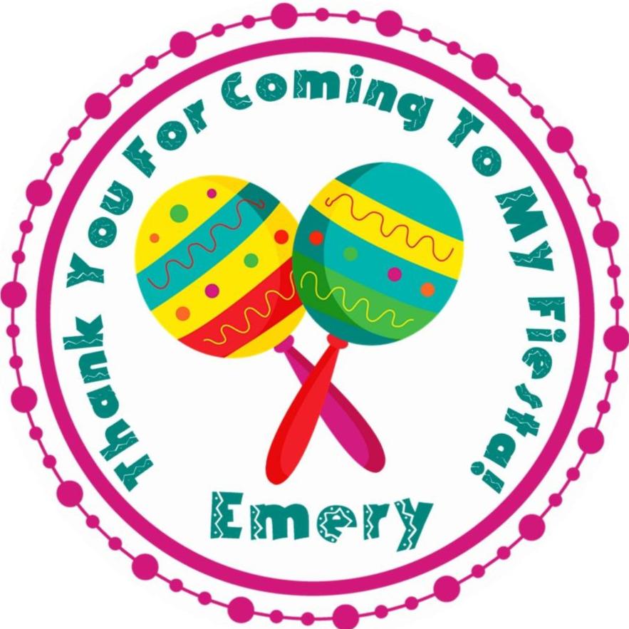 Fiesta birthday sticker with colorful maracas