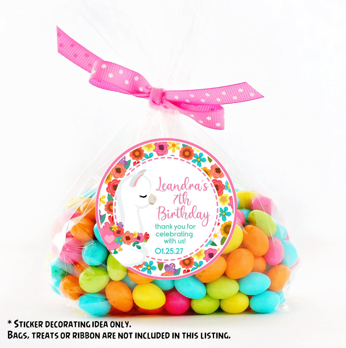 Fiesta llama party favor label for girls