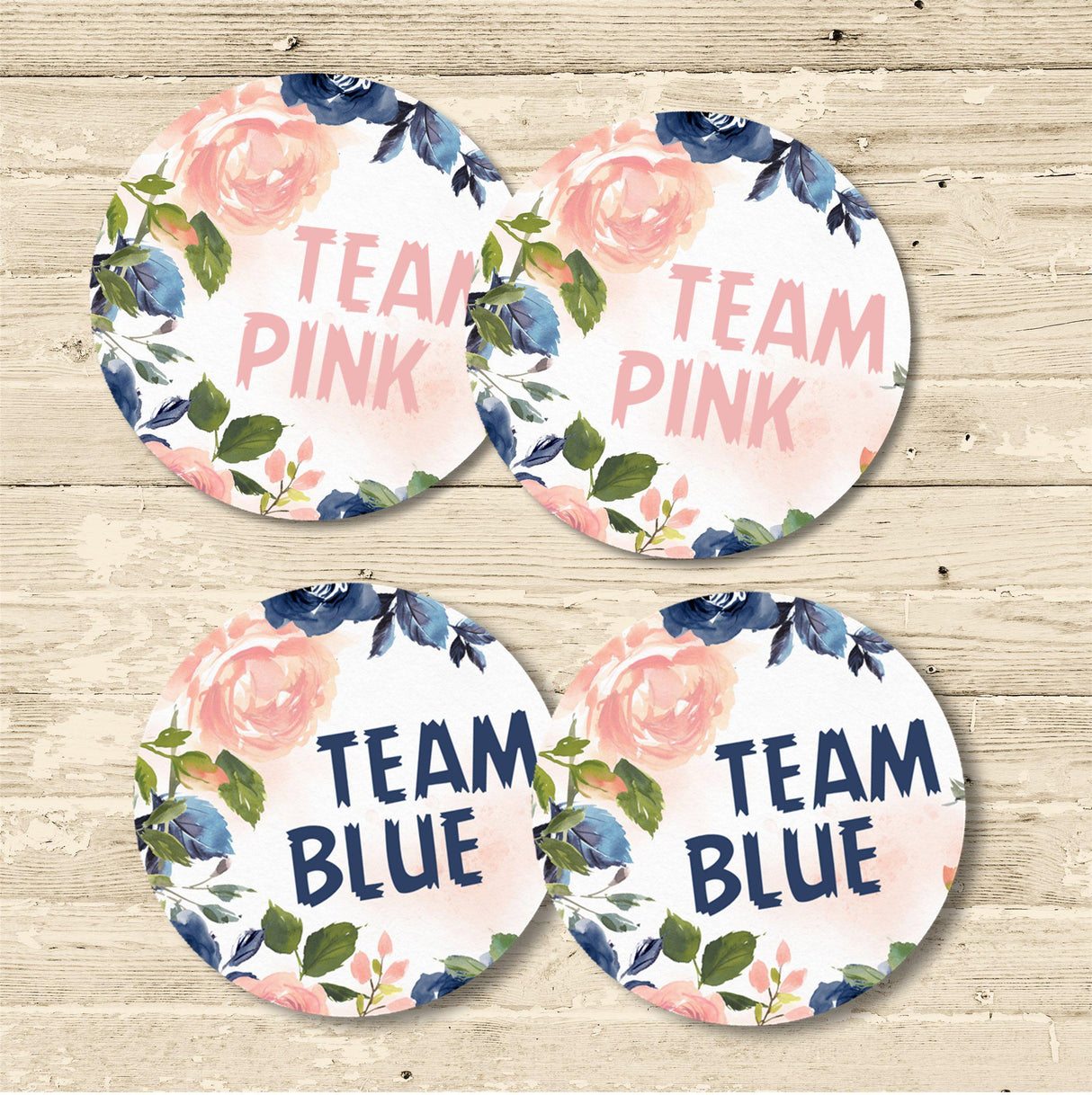 Floral baby shower voting stickers team pink team blue