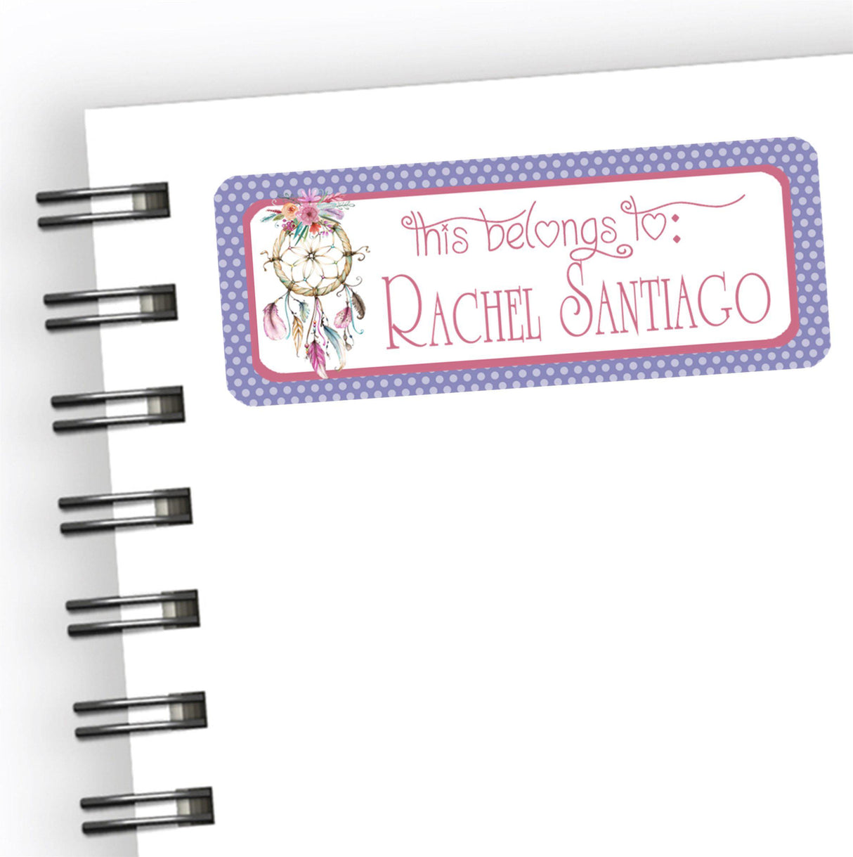Floral dreamcatcher school supply label with bohemian style