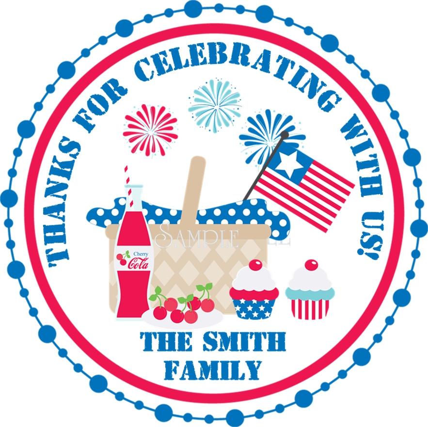 Fourth of July picnic basket party favor stickers