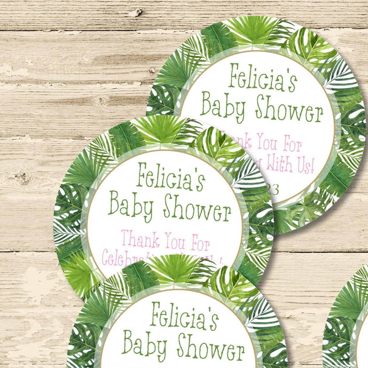 Gender Neutral Tropical Leaf Baby Shower Stickers Or Favor Tags