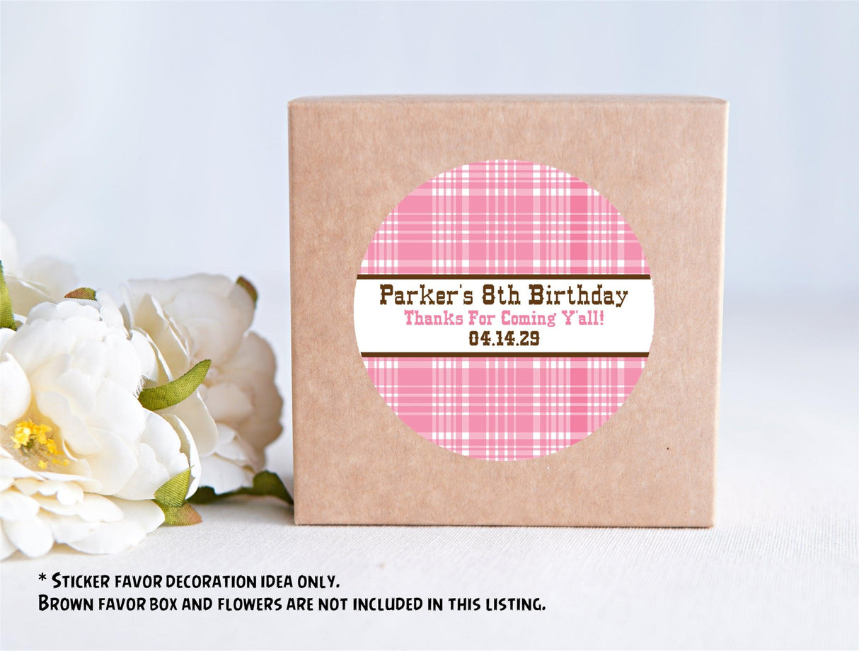 Girl’s cowgirl birthday sticker in pink tones